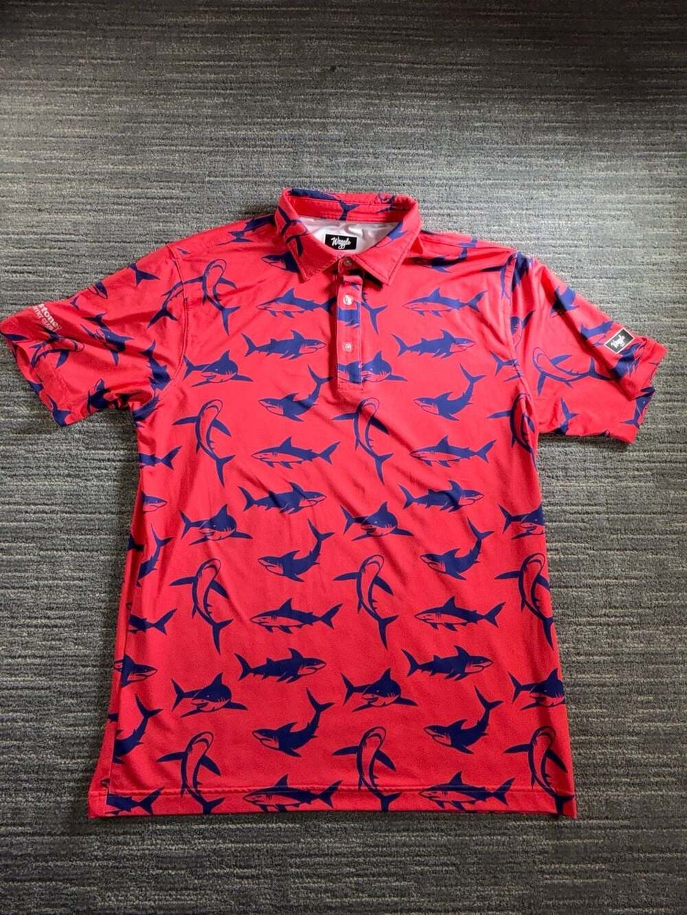 Waggle Men's Shark Attack Golf Polo Shirt Firestone Country Club Red Size L
